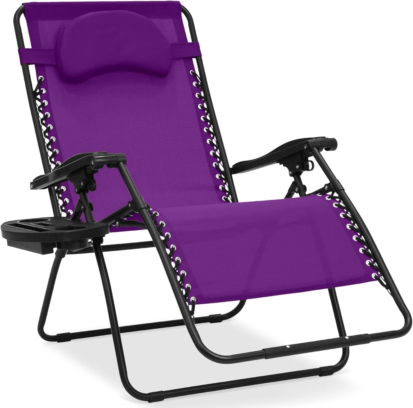 ZDOOR Oversized Zero Gravity Chair, Folding Outdoor Patio Lounge Recliner w/Cup Holder Accessory Tray, Pillow - Amethyst Purple
