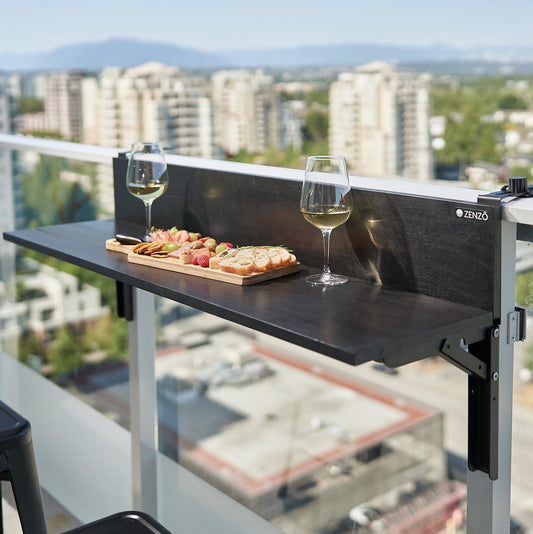 ZENZO Balcony Bar Table for Railings, Outdoor Balcony Folding Table, Attaches to Balcony Railing, Balcony Table, Weather-Resistant, 48 inch Wide (Black)