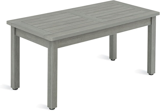 ZMMOO Outdoor Coffee Table Rectangle, HDPS Patio Coffee Tables for Outside, All Weather Patio Coffee Table with Slatted Tabletop for Deck, Garden, Balcony, Indoor or Outdoor Use, Light Gray