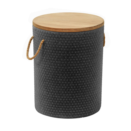 Beban Side Table Natural & Black End Table, Modern Style, Painted Acacia Wood round shape tabletop, Super Poly-Stone, Outdoor Living