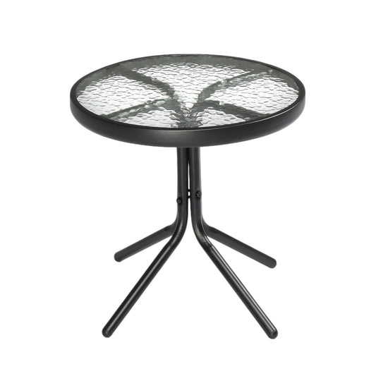 Zimtown 18" Round Tempered Glass Outdoor Patio Side Table, Metal Frame End Table, Black