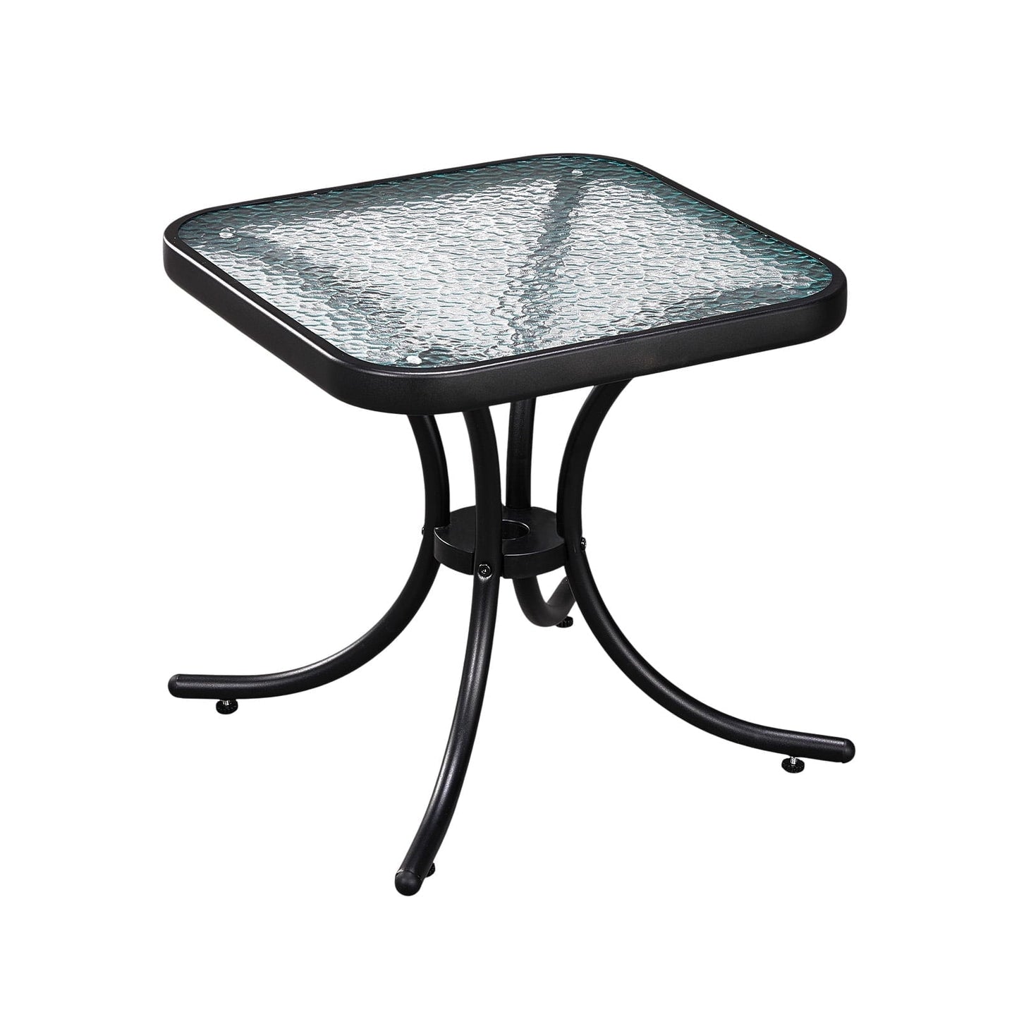 Zimtown 18" Square Tempered Glass Outdoor Patio Side Table, Metal Frame End Table, Black