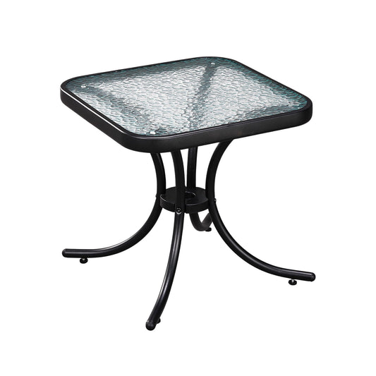 Zimtown 18" Square Tempered Glass Outdoor Patio Side Table, Metal Frame End Table, Black