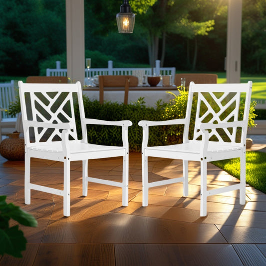 Zimtown 1Pc Patio Dining Chair, Heavy Duty Wood Armchair, Bistro Seating with Slatted Seat ,Outdoor Dining Seating for Indoor Outdoor Balcony Porch Garden, White