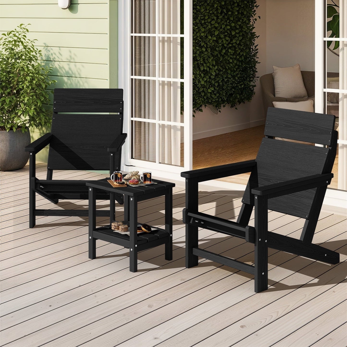 JUSTLET HDPE Adirondack Outdoor Chair, One - Piece Backrest Lawn Chair - Ideal for Poolside, Garden, Patio & Balcony, Black