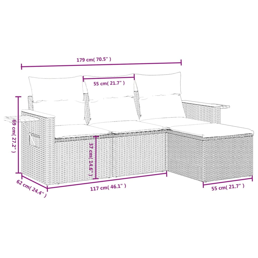 vidaXL Garden Sofa Set Grey PE rattan Standard Modular