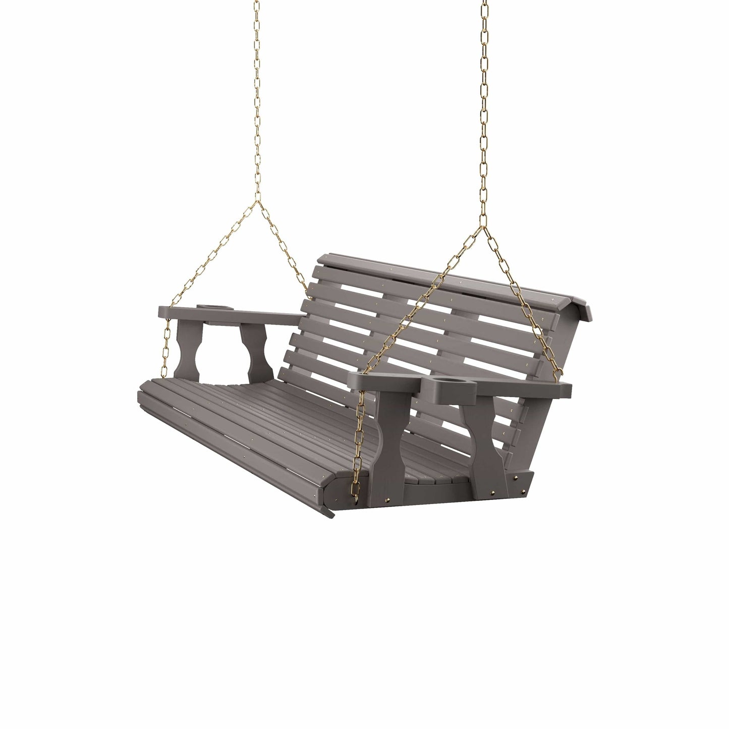 Amish Casual 6 Foot Roll Back Porch Swing with Cup Holders in Semi-Solid Gray Stain - Amish Made in The USA from Treated Pine Heavy Duty 700 Lb. Weight Capacity