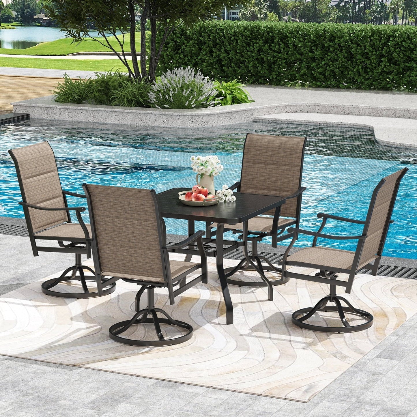 STARY Patio Dining Table 35"x35", Square Outdoor Dining Table with 1.57" Umbrella Hole for Patio Graden Backyard and Poolside