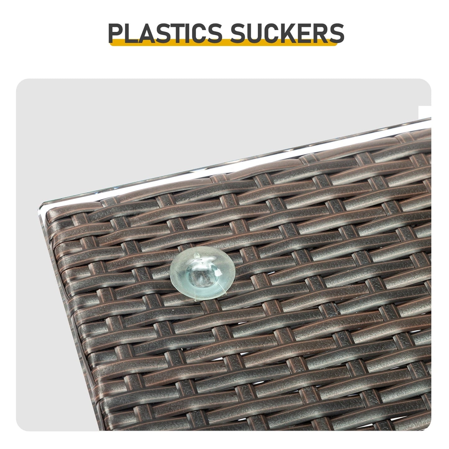 Funnil Patio Wicker Rattan Side Table with Square Tempered Glass Top, All-weather Use Rattan Coffee End Table for Deck, Porch, Garden, Indoor&Outdoor, Brown