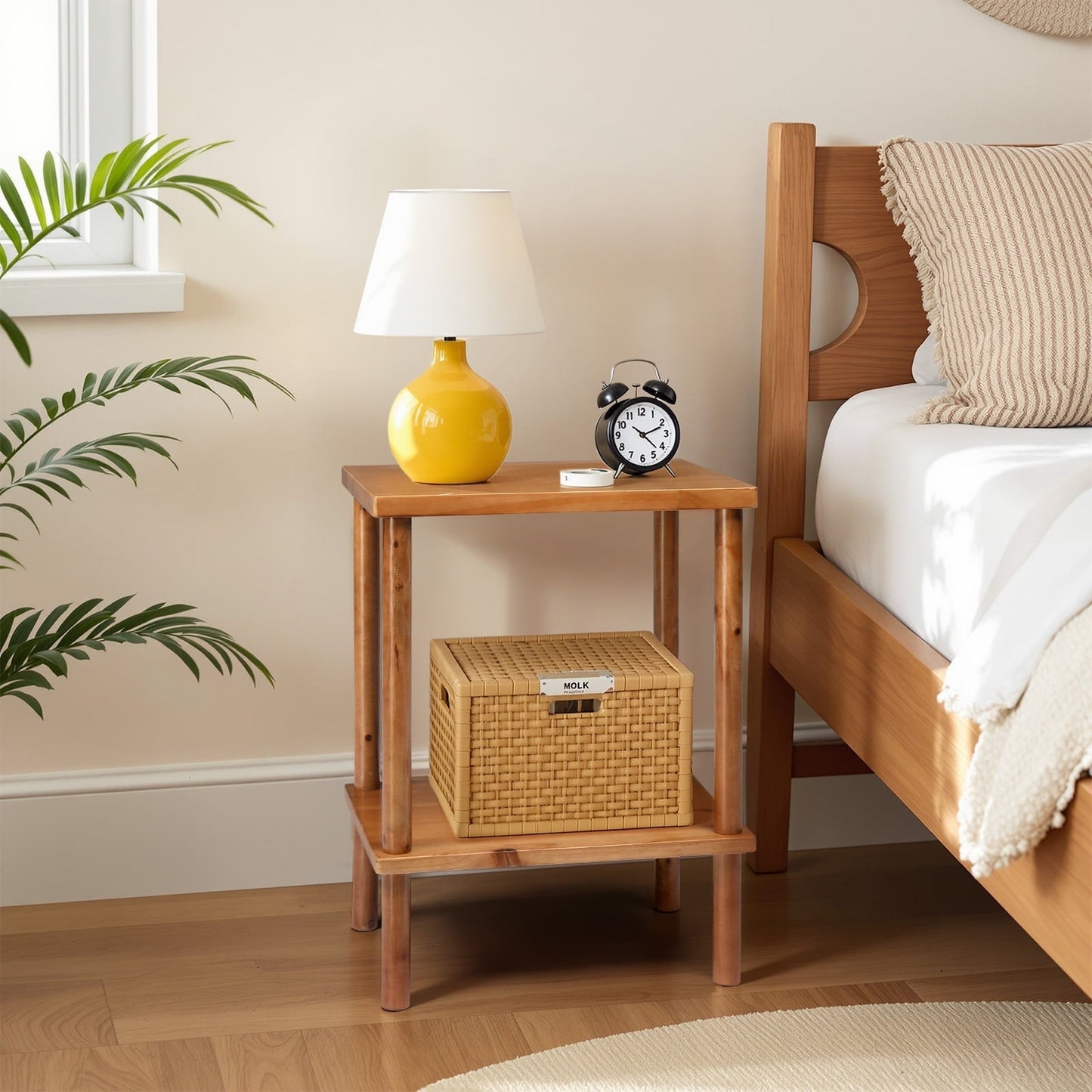 Ktaxon 2-Tier Outdoor Wood End Table, Weather Resistant Small Patio Side Table for Garden Patio Balcony Pool Indoor, Teak