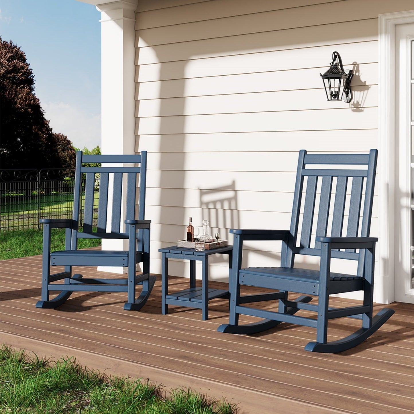 Riedhoff 2-Tiers Outdoor Side Table for Patio, 17.71" x 15.35"x 18.11", Weather Resistant, Blue