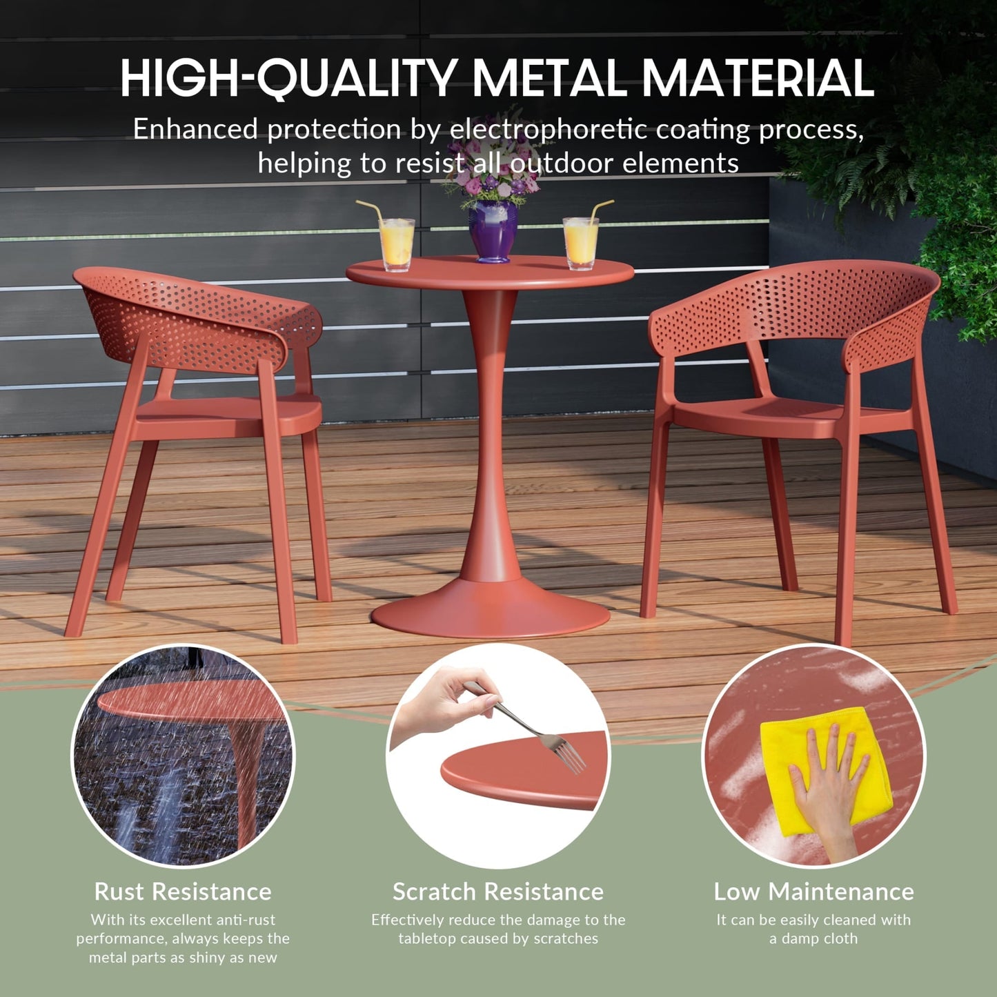 WestinTrends Playa 31.5" Round Outdoor Indoor Metal Cocktail Dining Table, Red