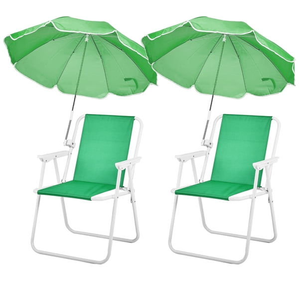 Folding Beach Chair with Umbrella for Adults, Lightweight Porable Camping Chair with 265lbs Capacity for Travel Picnic Concert & Outdoor Activities, Green