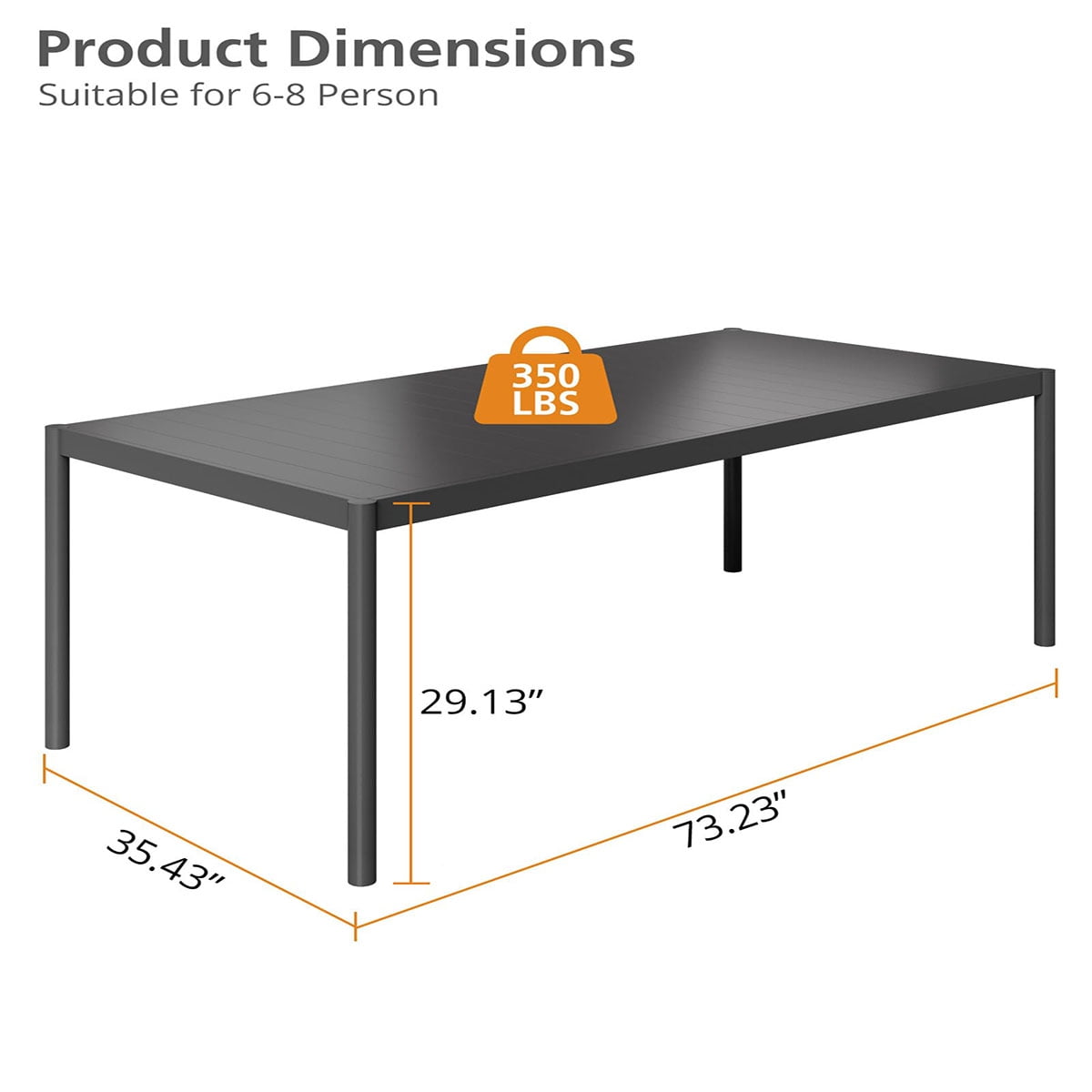 Soonbuy Aluminum Patio Dining Table for 4-8 Person, 74" x 36" Rectangle Outdoor Dining Table with Aluminum Tabletop and Metal Frame for Deck Garden Lawn Backyard,table only
