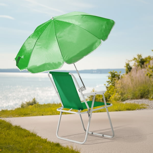 Folding Beach Chair with Umbrella for Adults, Lightweight Porable Camping Chair with 265lbs Capacity for Travel Picnic Concert & Outdoor Activities, Green