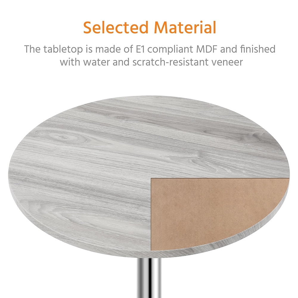 Gray Height Adjustable Round Pub Table Counter Bar Height MDF Top Table 360° Swivel Bar Tables Tall Cocktail Tables Bistro Table for Kitchen, Dorm, Home, Indoor