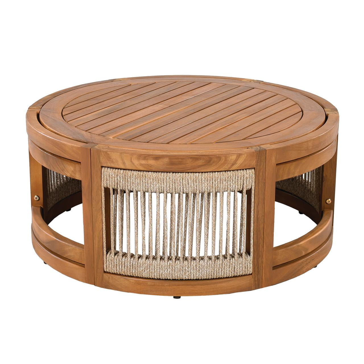 Homy Casa Round Outdoor Coffee Table for Poolside Patio Lounge, Coastal Style, Natural Wood Look
