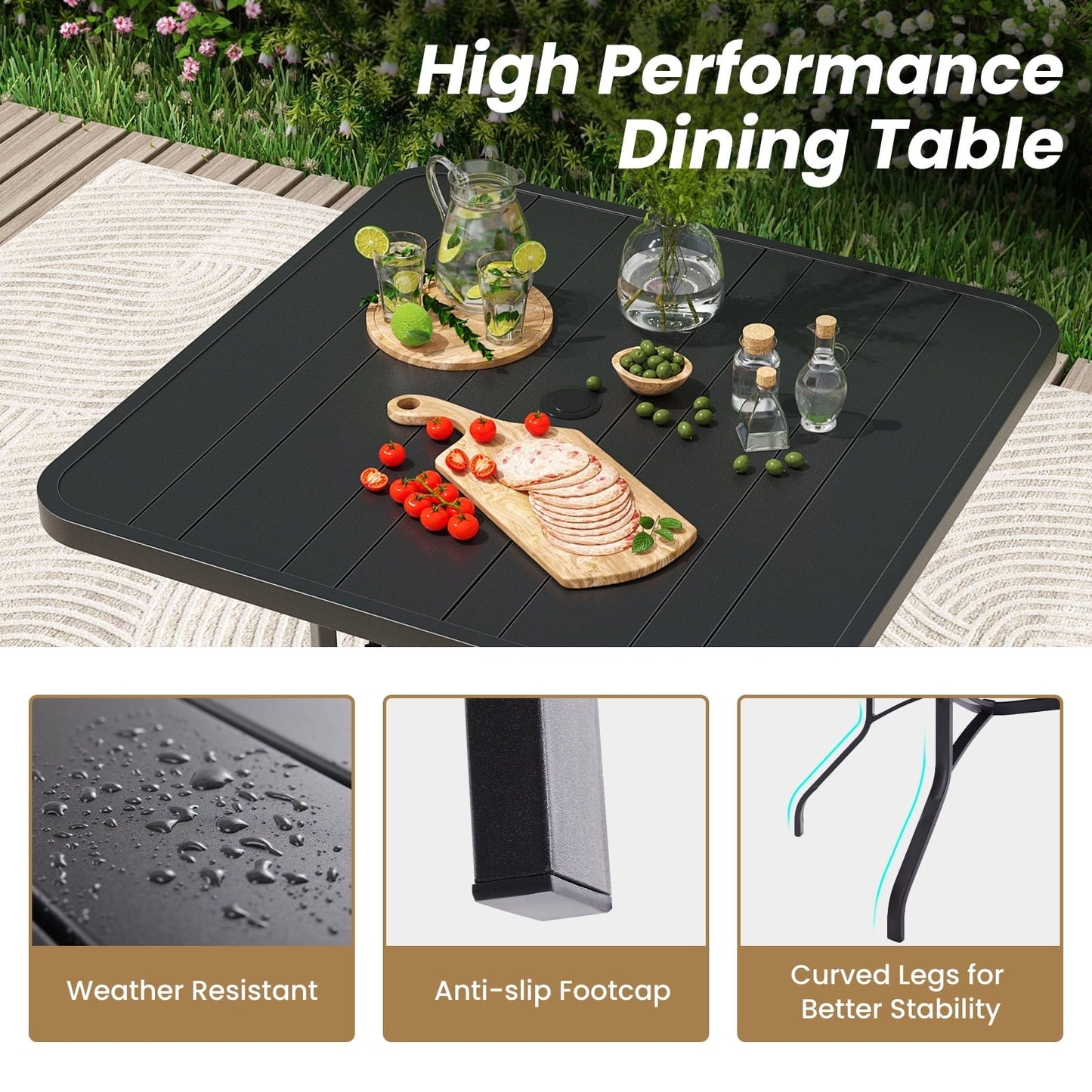 STARY Patio Dining Table 35"x35", Square Outdoor Dining Table with 1.57" Umbrella Hole for Patio Graden Backyard and Poolside