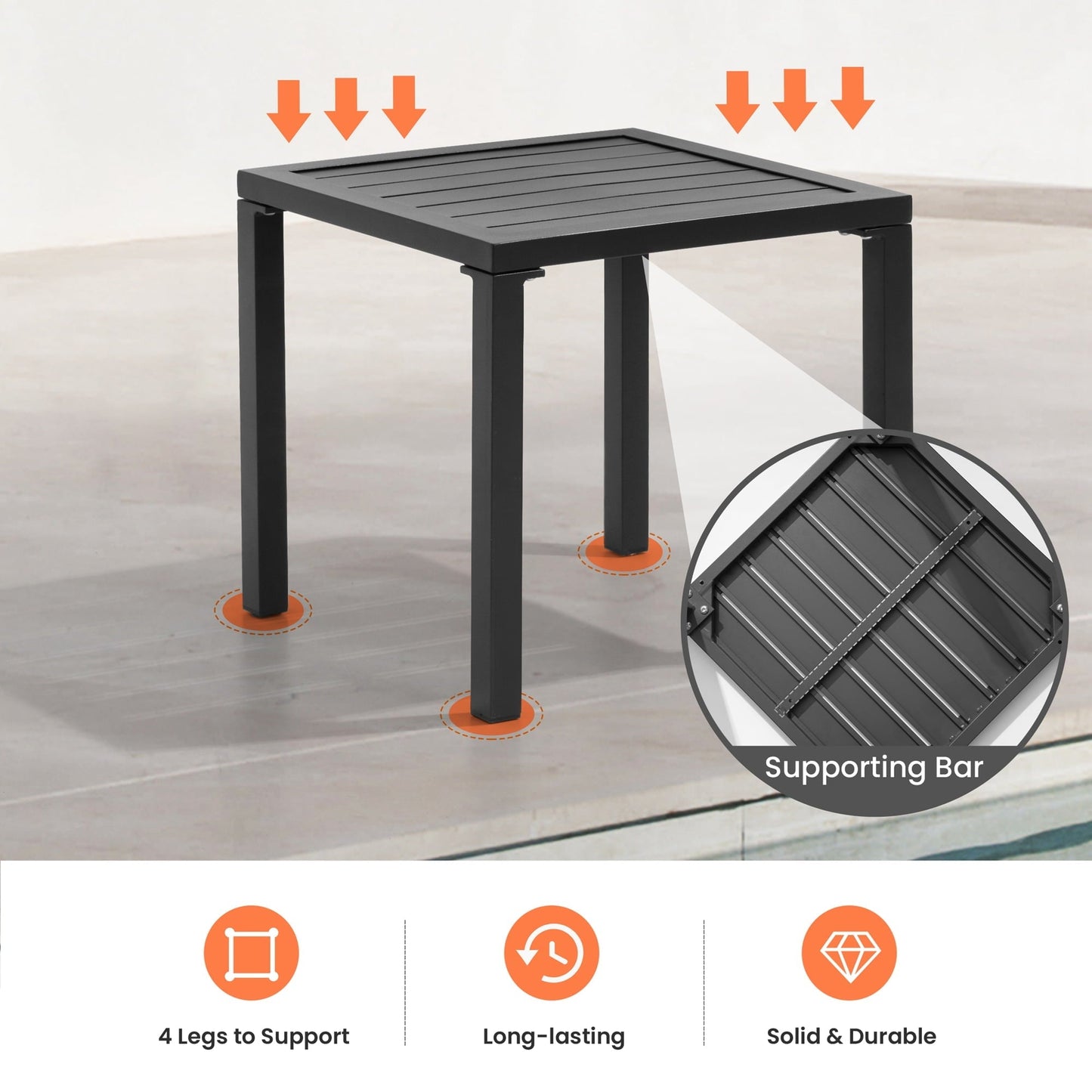 Pellebant Outdoor Square Aluminum Side Table, Black (Set of 2)