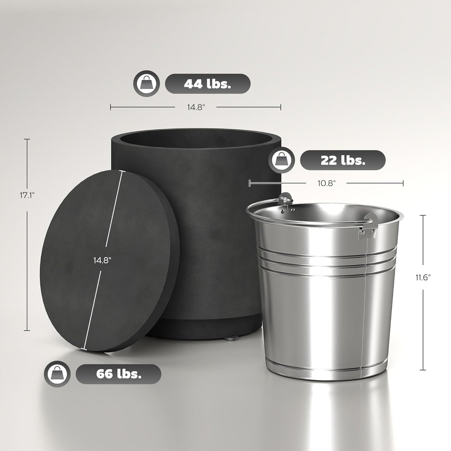 GaoJ 2.6 Gal Outdoor Cooler Side Table, 3-in-1 Cool Coffee Table with Storage, Removable Ice Bucket and Lid, Concrete Small Patio Table for Party, Poolside, Deck, Charcoal Gray