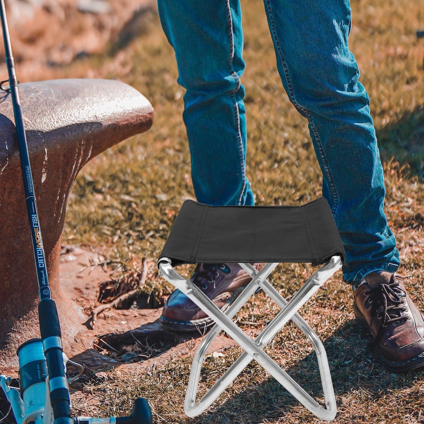 Raindrops Folding Chair Made of Aluminum Alloy and PVC Oxford Cloth Black Color Perfect for Fishing Camping or Beach 100kg Capacity