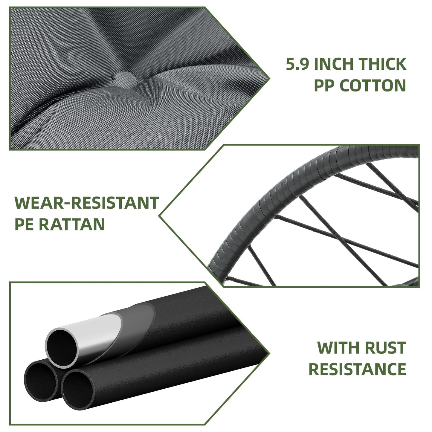 Uforic 105 x 74 x 72 cm Hanging Chair with Cushions, Chain & S-Hooks for Living Room Patio Garden, Gray