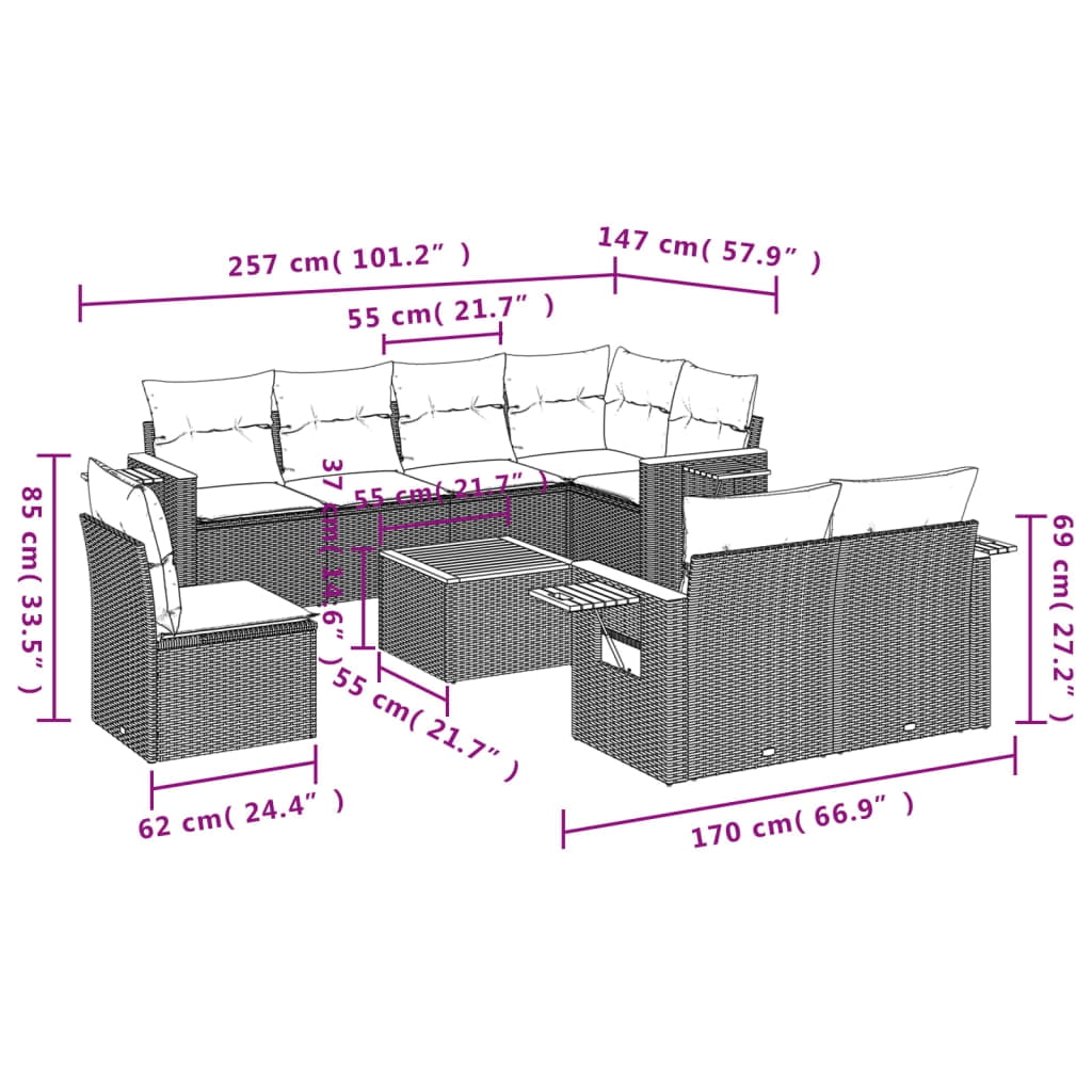 vidaXL Garden Sofa Set Grey Poly Rattan One size fits all Modular