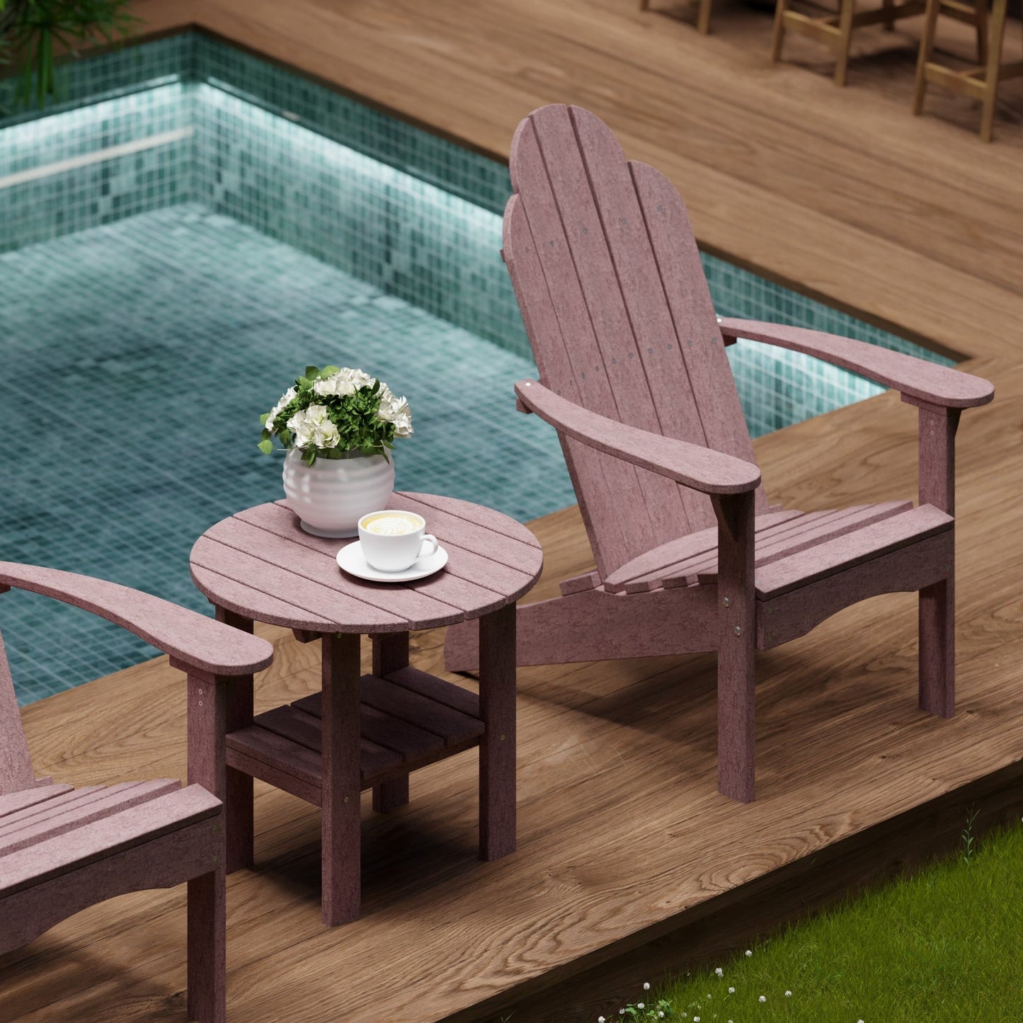 Wildridge Classic Round Side Table, Cherrywood - Outdoor Weather Resistant Recycled Plastic Furniture for Patio