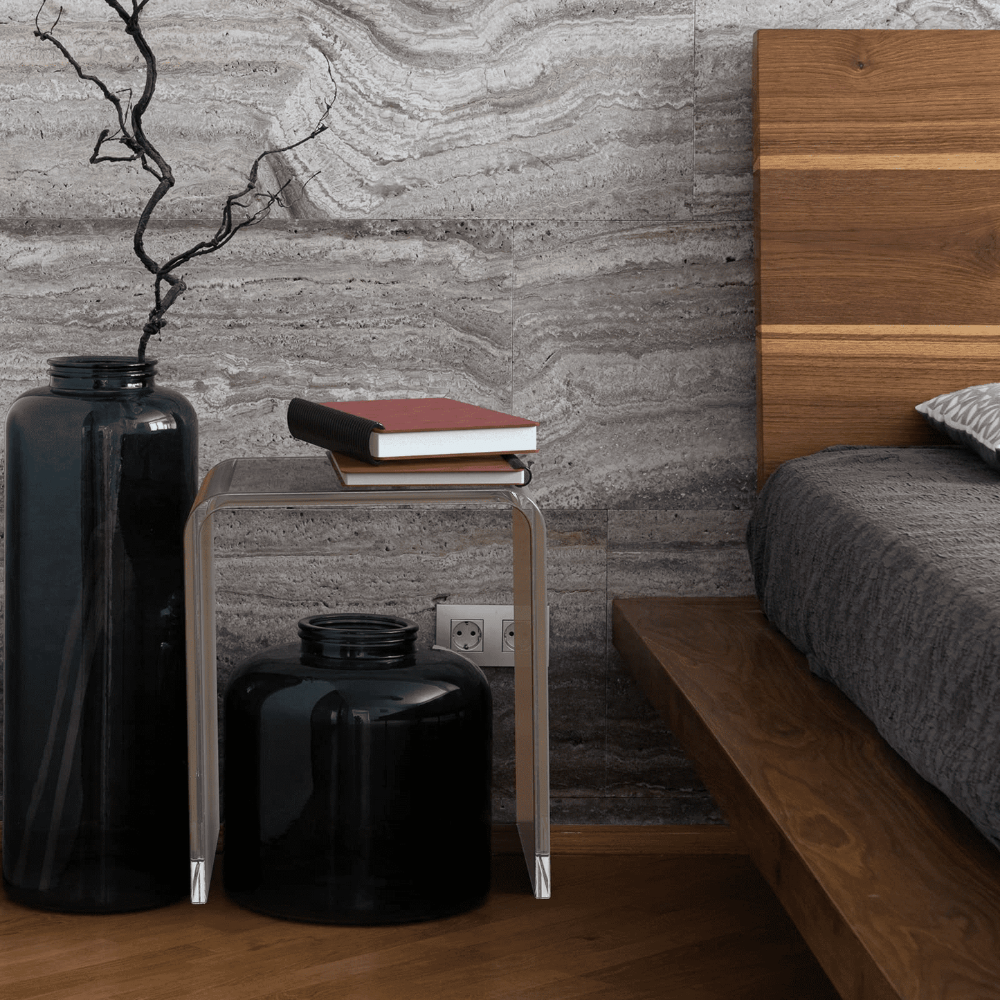 Ageszoe Acrylic End Table, Modern Bathroom Chair 3/4" Thick with Round Edges, 16"L x 12"W x 18"H, Transparent