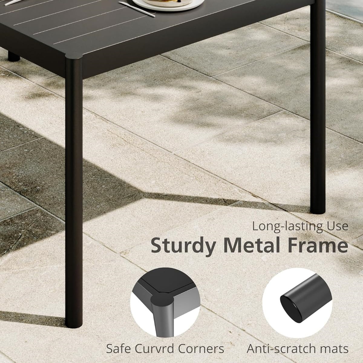 WildBreak Outdoor Patio Dining Table, 74" x 36" x 29", Rectangle, for 6-8 Person, Dark Gray