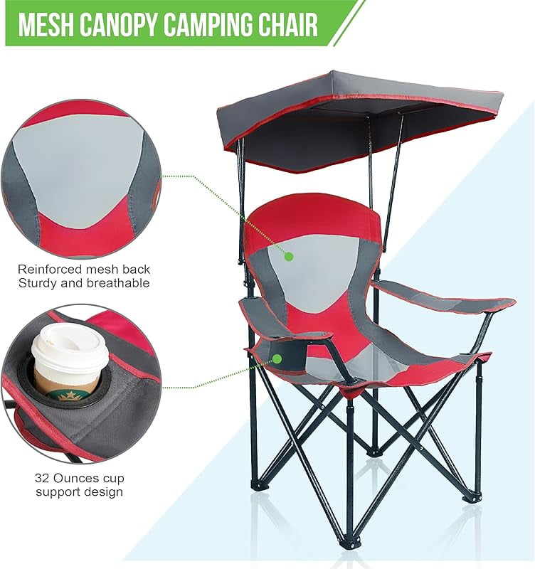 Heavy Duty Canopy Lounge Chair Sunshade Hiking Travel Chair with Cup Holder