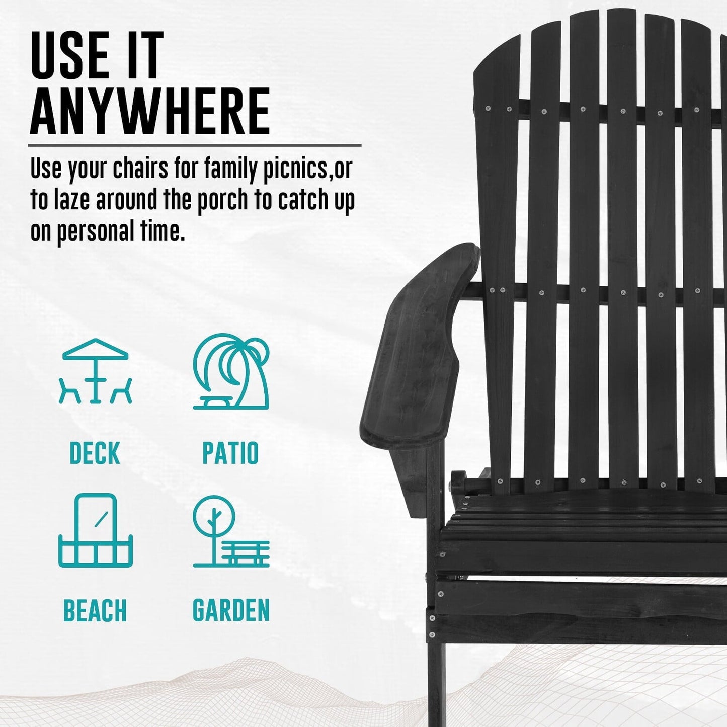 Galaxera Adirondack Chair All Weather Fire Pit Lounge Chair Easy Assemble Folding Chair-Black