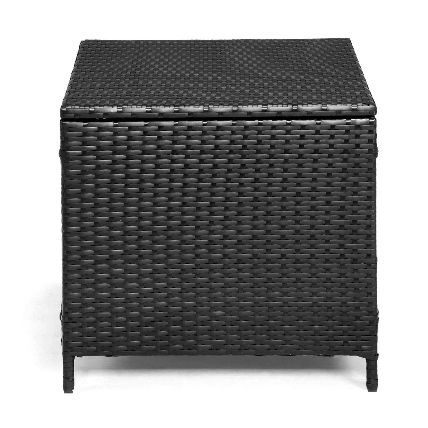 27-Gallon Outdoor PE Wicker Side Table with Storage, All-Weather, Dual-Function, Steel Frame, Black