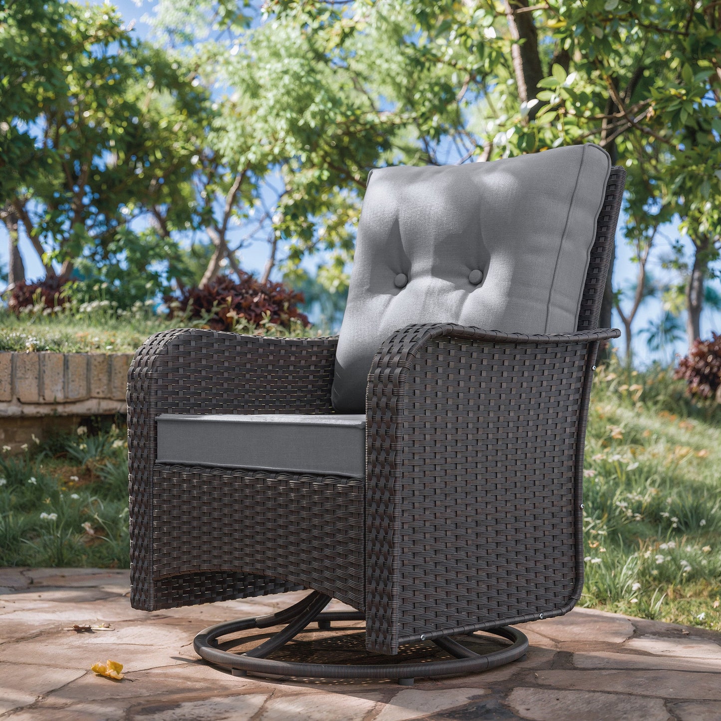 Kullavik Wicker Swivel Rocker Patio Chairs Set of 4,Swivel Rocking Chairs with Thickened Cushions,All-Weather Patio Wicker Chairs for Garden,Deck,Backyard,Grey