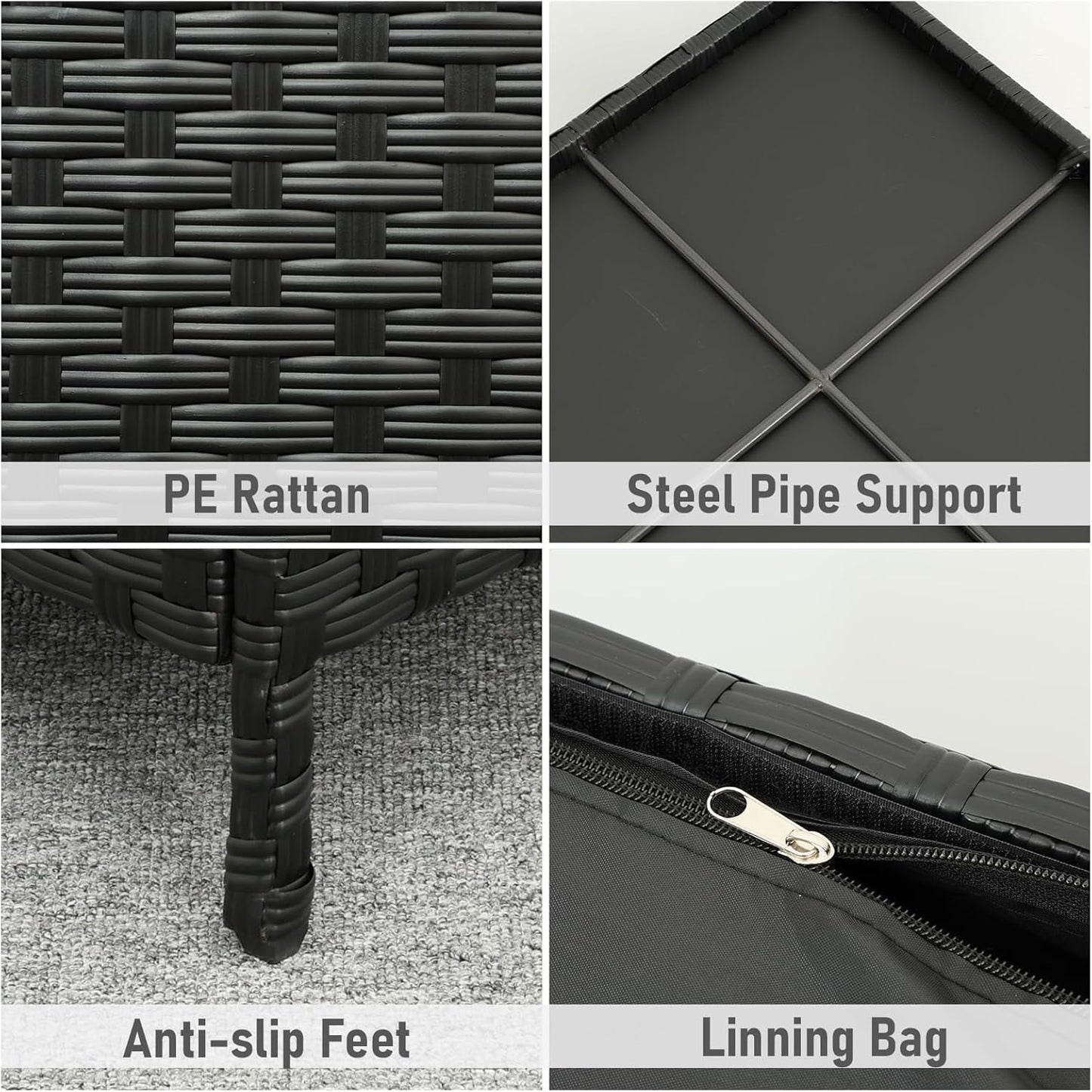 VibrantEcho Outdoor PE Wicker Side Table with Storage Patio End Table Resin Rattan Storage Table for Garden Backyard Porch Poolside, Black