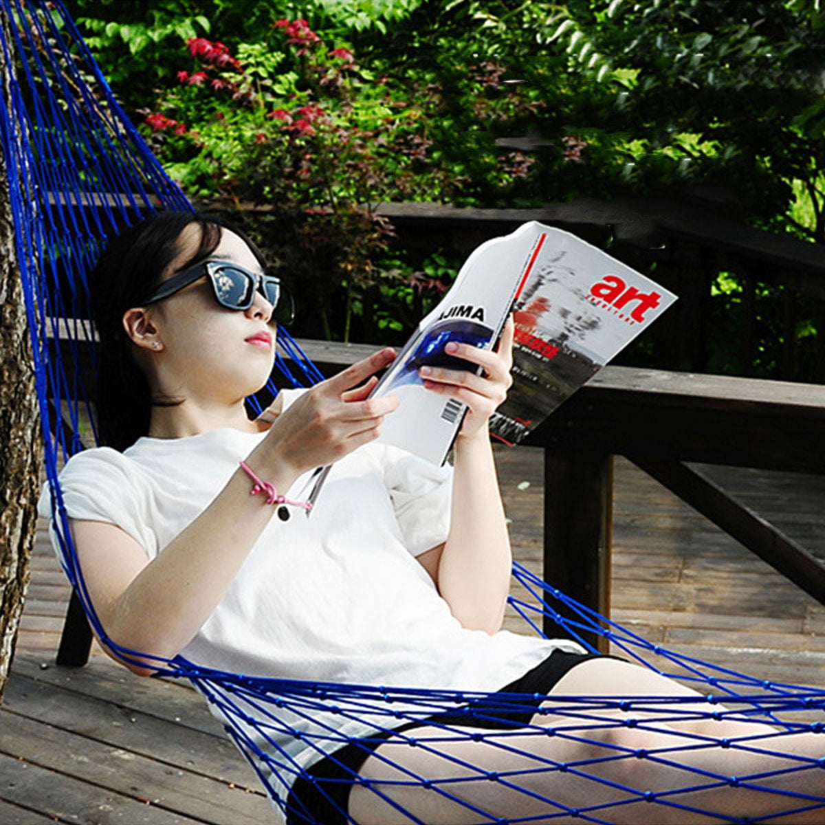 SWETRACE 1Pc Blue Polyester Hammock for Portable Outdoor Accessories in Park