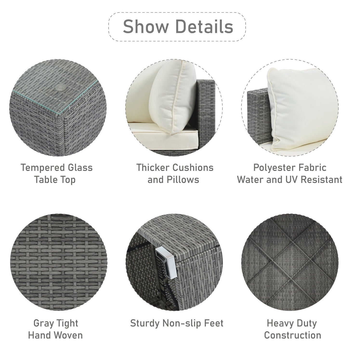 StyleSack 8-Piece Patio Sectional Furniture Set, L-Shaped Couch PE Rattan Bench Outdoor Sofa with Table, Cushion for Backyard, Porch, Pool