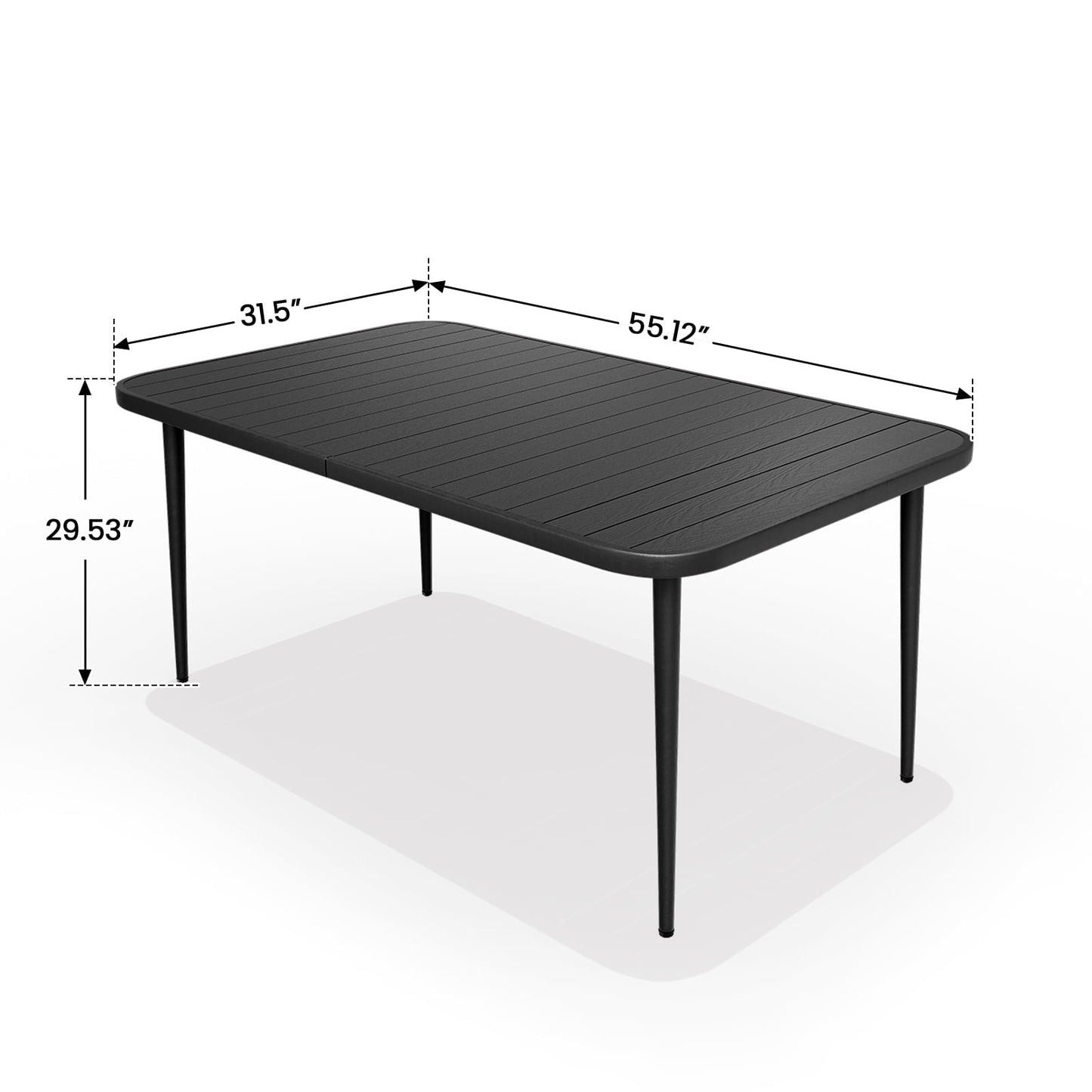 JUSTLET 6-Person Heavy-Duty Outdoor Rectangular Metal Dining Table – Rust-Resistant, Waterproof, Sunproof, All-Weather Patio Table for Garden, Deck, Porch, Backyard – Brown