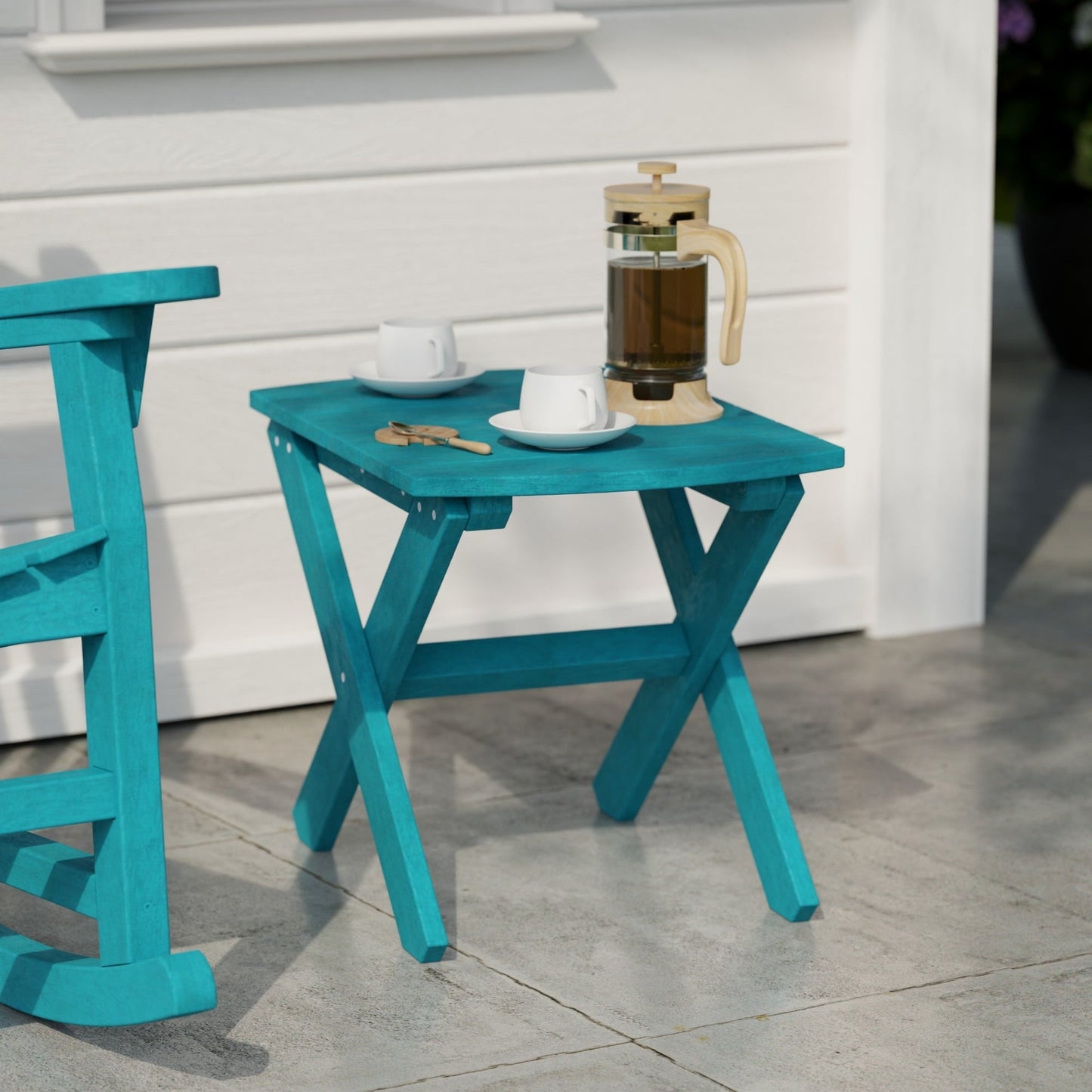 Wildridge Classic Rectangular Side Table, Aruba Blue - Outdoor Weather Resistant Recycled Plastic Furniture for Patio