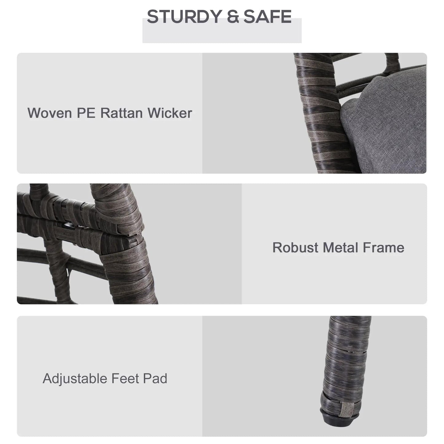 Resenkos Elevated Wicker Egg Chair With Soft Cushion, Teardrop Seat for Indoor/Outdoor Patio Use, Adjustable Height Plastic Rattan Furniture With Padded Feet, Gray