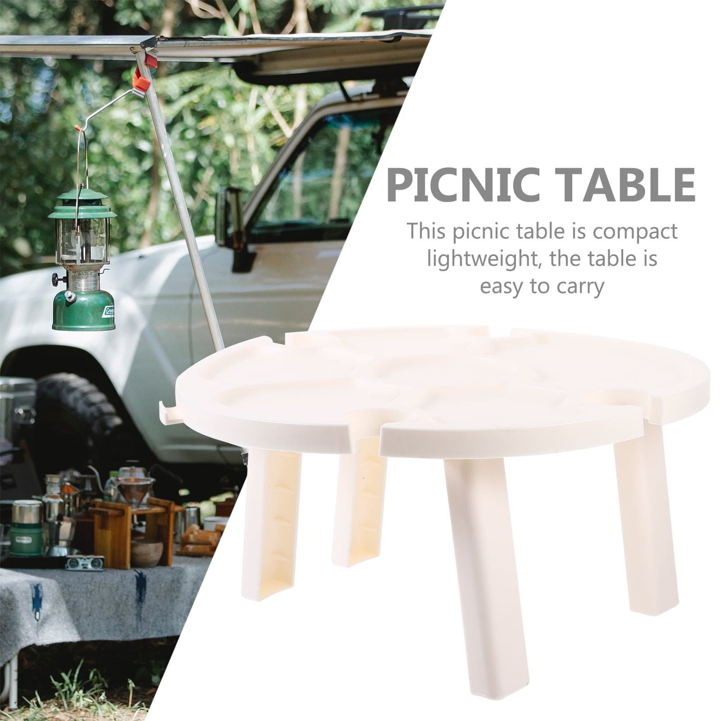 TAILTOSS 1Set Portable Folding Table for Outdoor Picnic with Compact Design White Plastic 11.8X11.8X11.8in