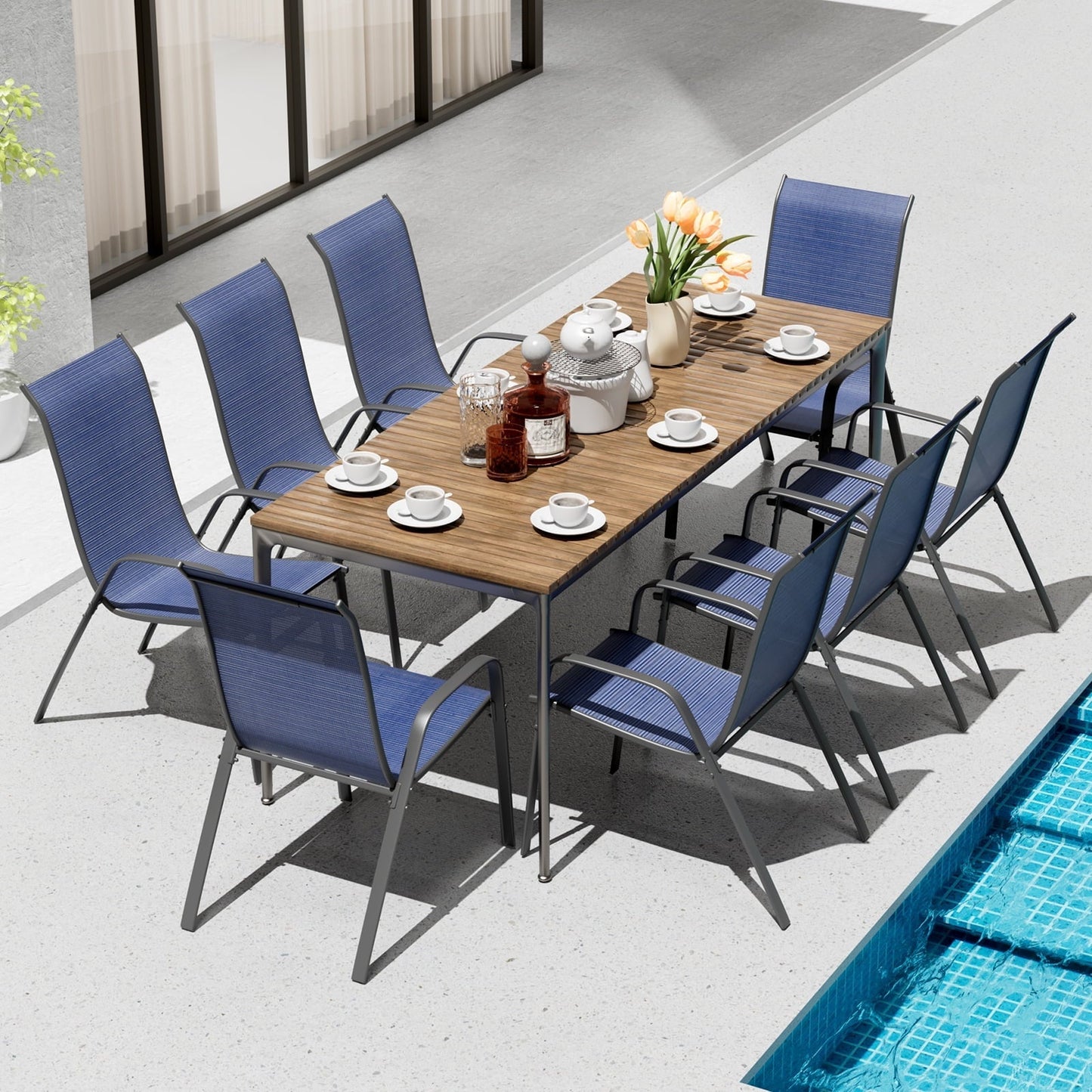 Arlopu Outdoor 6 Piece Dining Chairs, Patio Stackable Textilene Chais for Garden and Backyard