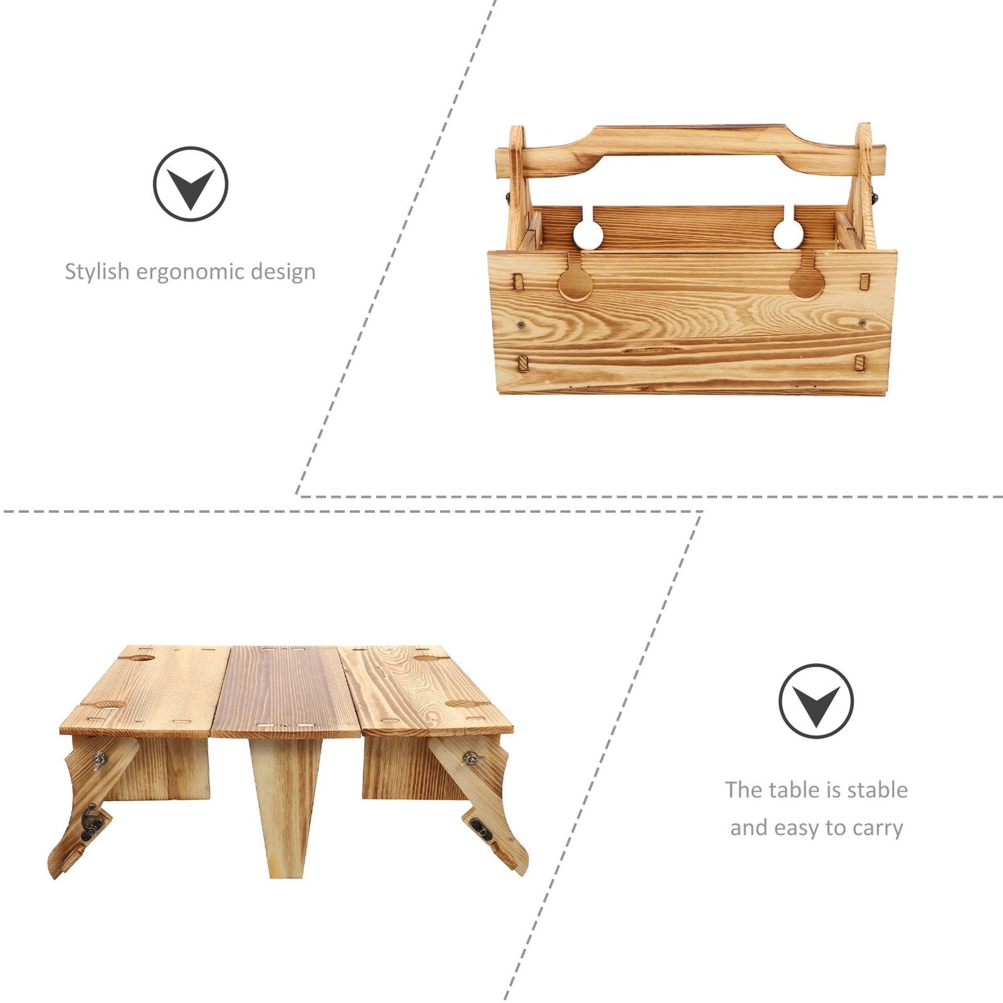 Raindrops 1Set Folding Picnic Basket Table Light Brown Rectangular for Outdoor Activities with Wood and Plastic