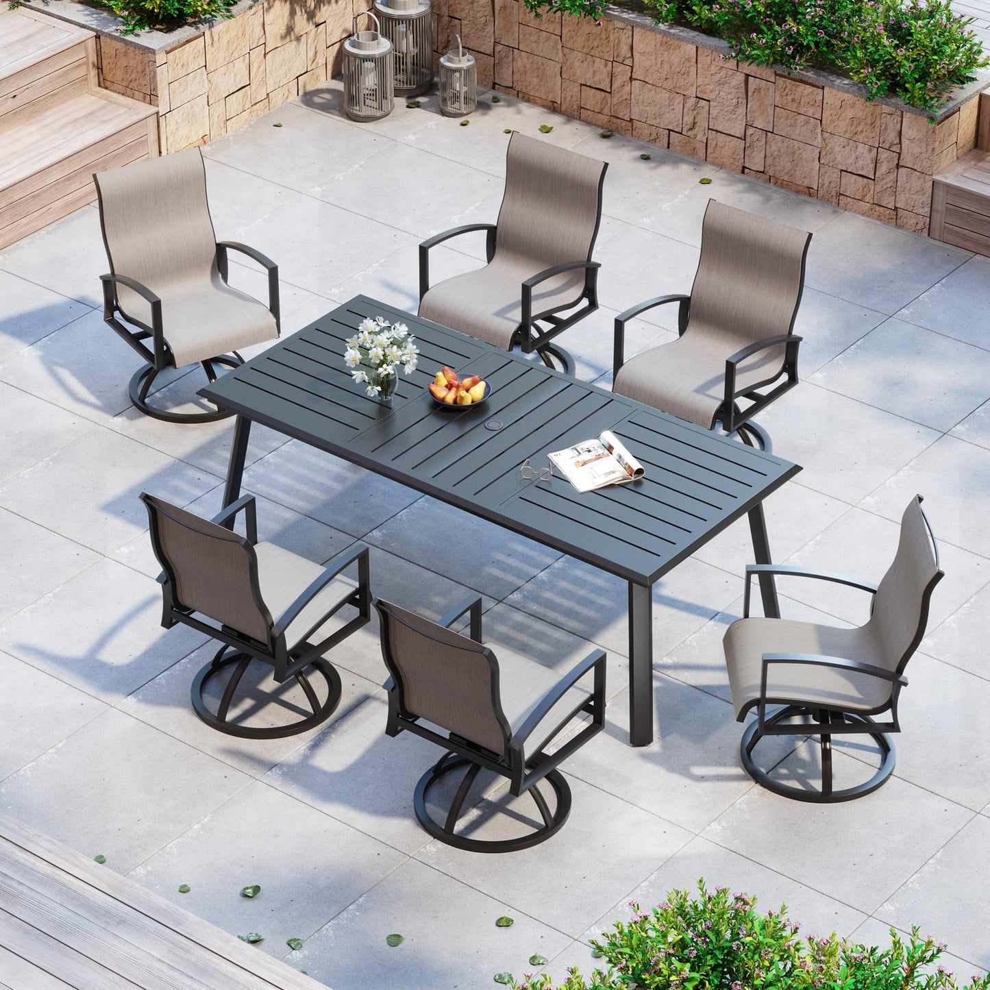 Pellebant 83" Aluminum Outdoor Dining Table for 8, All-Weather Rectangle Patio Table with Umbrella Hole for Backyard, Lawn, Garden and Poolside, Glossy Black