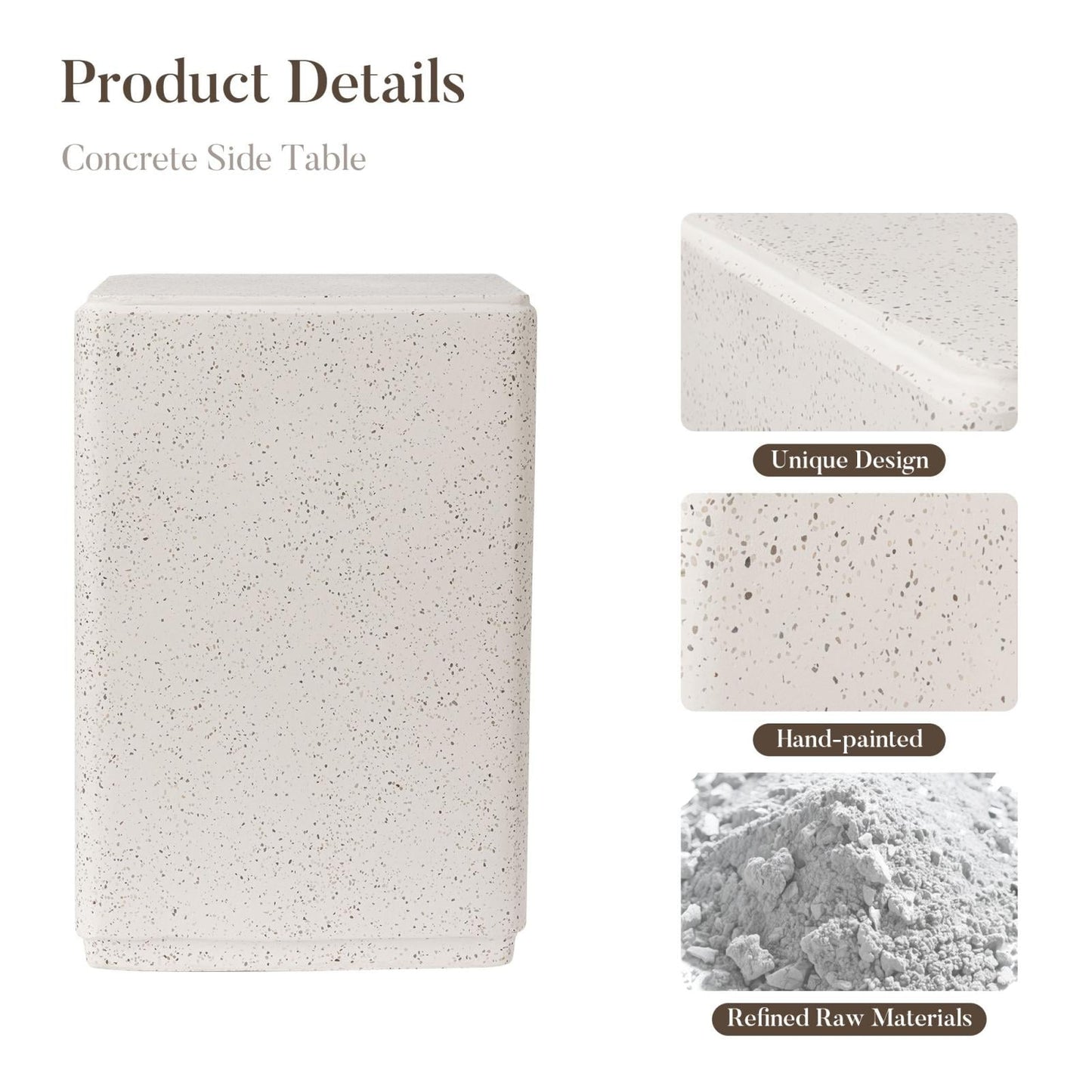 MOALCOFER Outdoor Side Table,Rectangle Concrete End Table with Spotted for Patio,White