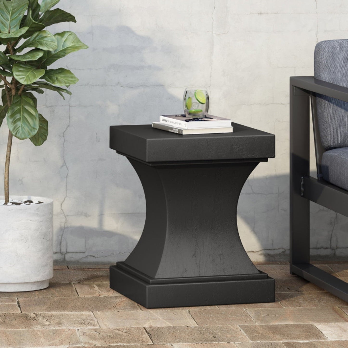 Outdoor Lightweight Concrete Side Table With Pedestal Design