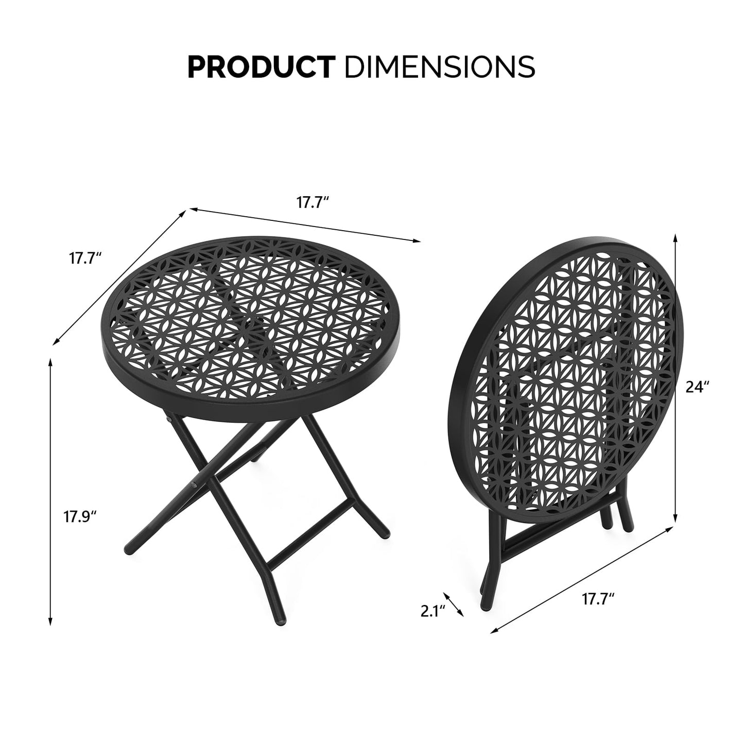 Ktaxon Folding Side Table, Patio Small End Table with X-Shaped, Outdoor Metal Floral Pattern Table for Balcony  Porch Backyard Deck, Black