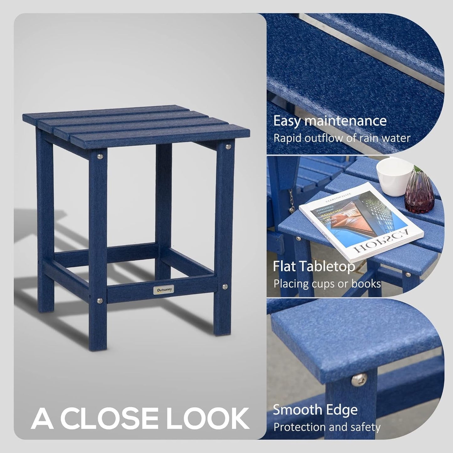 THTGCD Patio Side Table, 15" Square Outdoor End Table, HDPE Plastic Tea Table for Chair, Backyard or Lawn, Blue