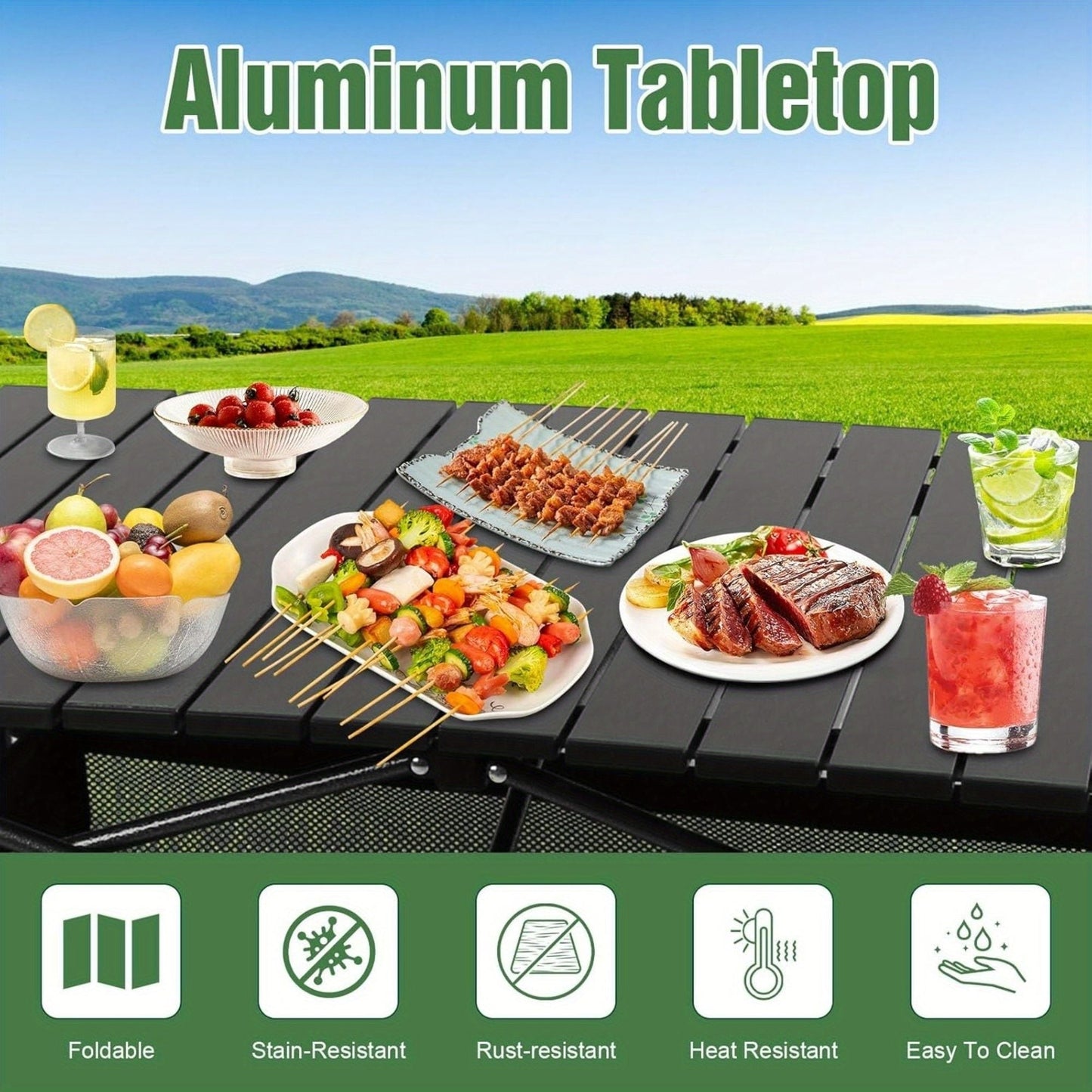 Adjustable Height Folding Table with Storage Bag Durable Metal Tripod Base for Beach Picnic BBQ Patio Lightweight Compact Indoor Outdoor Use198