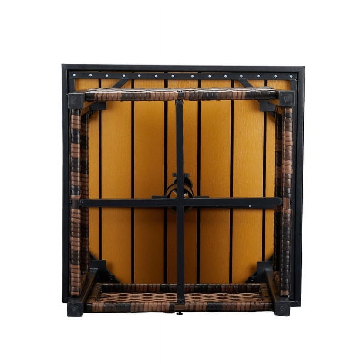 Outdoor Wicker Side Table with Umbrella Hole & Storage Space, Square PE Rattan End Table for Patio Garden Poolside Deck, Brown